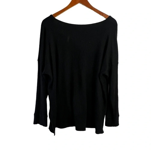 American Eagle Black Knit Blouse Large Plain Drop Shoulder Long Sleeves V Neck - Picture 2 of 4